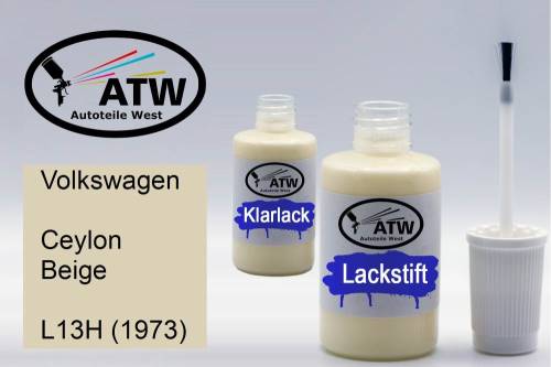 Volkswagen, Ceylon Beige, L13H (1973): 20ml Lackstift + 20ml Klarlack - Set, von ATW Autoteile West.